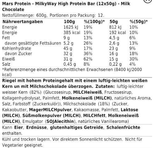 MARS inc. Marken-Großset: Snickers High + MilkyWay High + 3 weitere – MilkyWay High Protein Bar (12x50g)