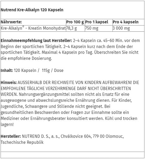Einsteiger-Set: Sinob Honest + Nutrend Kre-Alka + BioTech Multivit – Nutrend Kre-Alkalyn 120 Caps