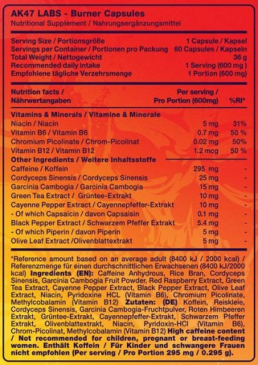 Definičná súprava fáz: ESN Designer + GN Arginine + AK47 Labs – AK47 Labs Fat Burner – 60 kapsúl