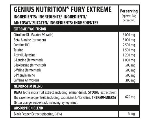 Genius Nutrition Fury Extreme 10x18g Probe