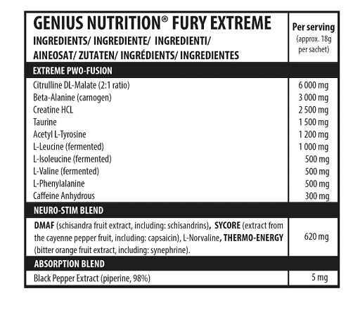 Genius Nutrition Fury Extreme 10x18g Probe