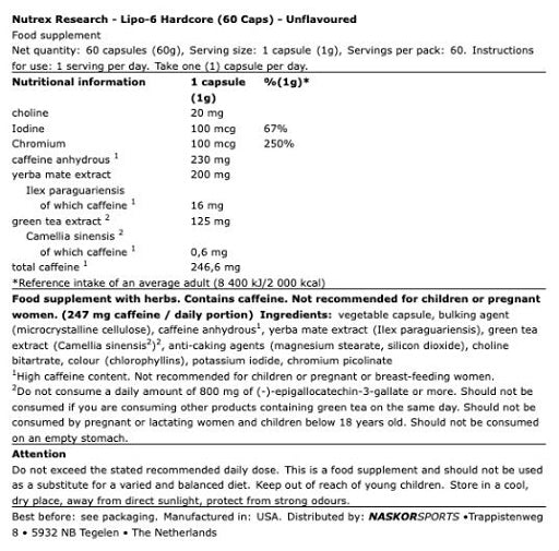 Definitionsphase-Set: ESN Designer + Olimp Beta-Ala + Nutrex Lipo 6 – Nutrex Lipo 6 Hardcore 60 Kapseln