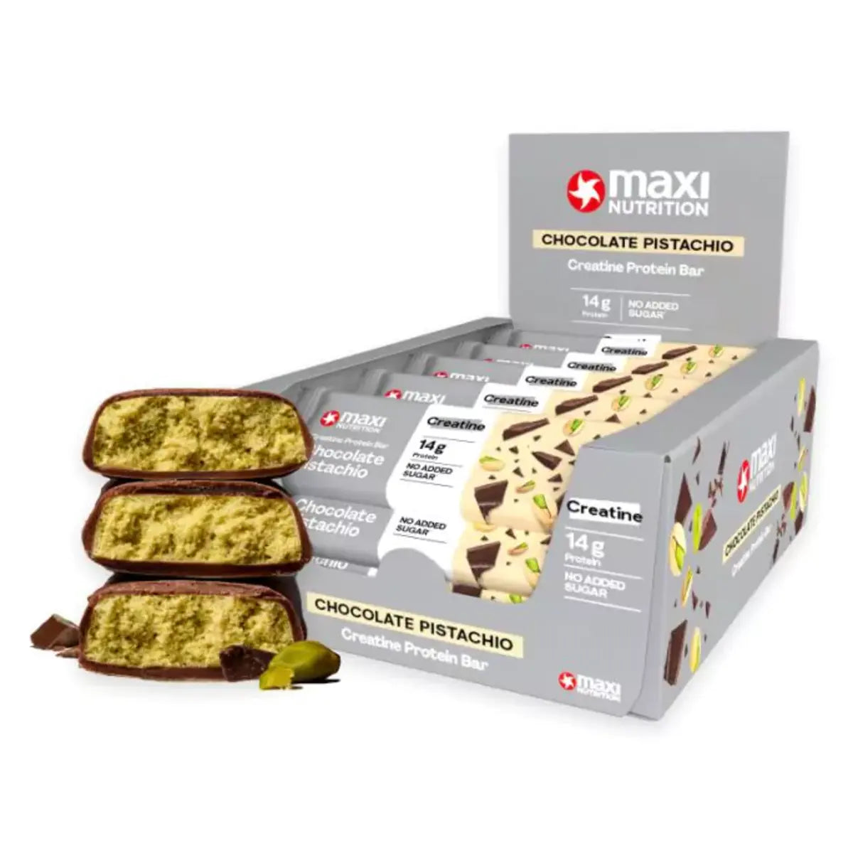 Schokolade Geschmacks-Trio: NNT Whey + 3× MaxiNutrition + 1 weitere – MaxiNutrition Creatine Protein Bar 16 x 40 g (Chocolate Pistachio)