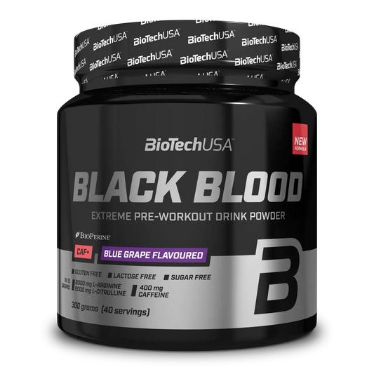 Trainings-Set: BioTech Black Blood CAF+ 300g (80 + MST Glutamine – BioTech Black Blood CAF+ 300g (80 Serv.) (Blueberry)