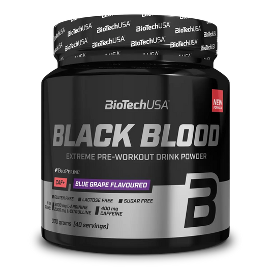 BioTech USA Marken-Großset: L-Carnitine + Fenugreek + 3 weitere – BioTech Black Blood CAF+ 300g (80 Serv.) (Blueberry)
