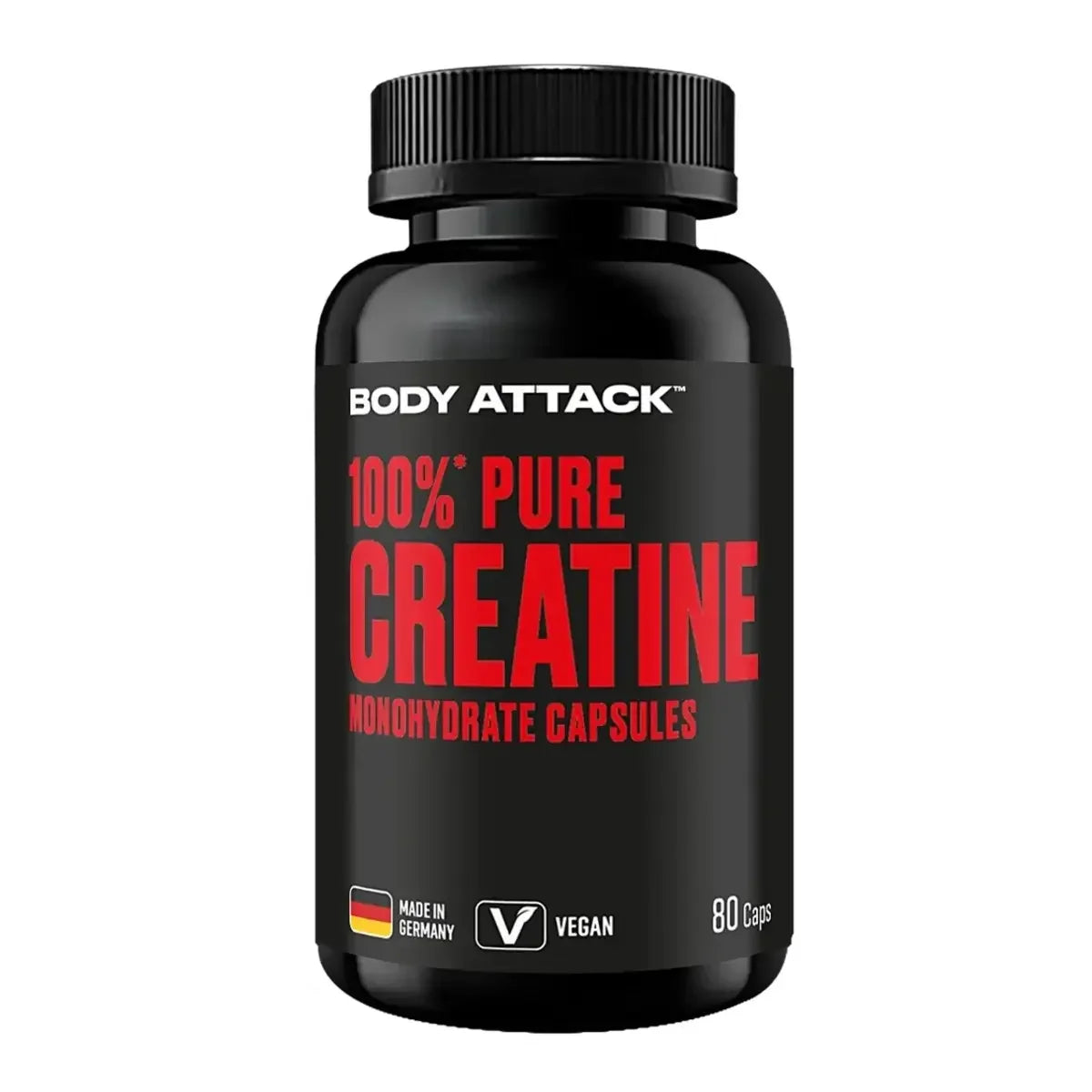 Creatin-Halbjahresvorrat: Body Attack 100% – 180 Tage, 220 Kapseln – Body Attack 100% Pure Creatine 80 Kapseln