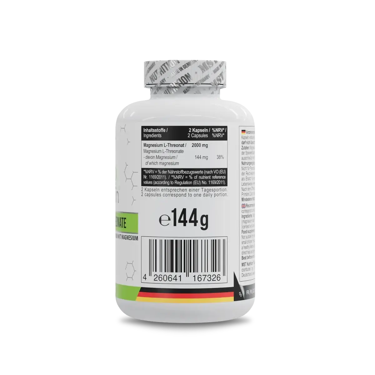 Magnesium-Jahresvorrat: MST Magnesium – 365 Tage, 450 Kapseln – MST - Magnesium L-Threonate Magtein® 1000mg - 120 Kapseln