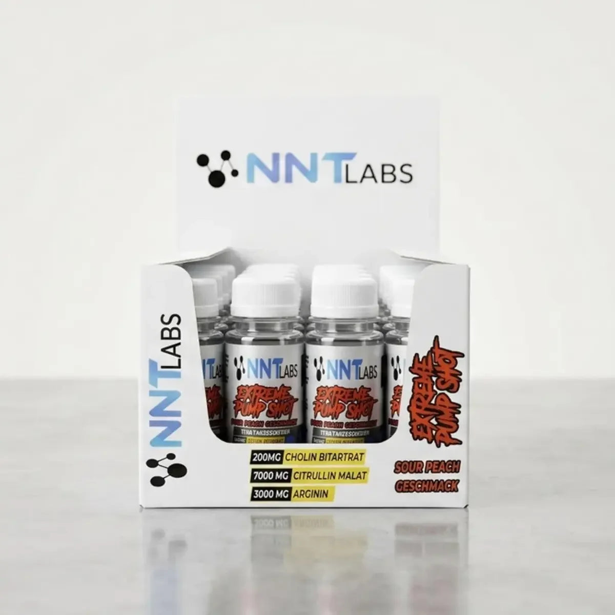 Booster-Trainingsvorrat: NNT Extreme Pump Shot – 60 Tage, 80 Portionen – NNT Extreme Pump Shot 20x60ml (Sour Peach)