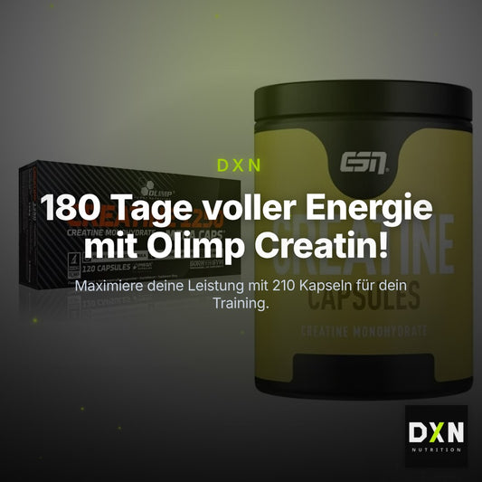 Creatin-Halbjahresvorrat: Olimp Creatine Mega – 180 Tage, 210 Kapseln – Clean Showcase Plus
