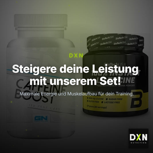 Trainings-Set: GN Caffein Boost + BioTech 100% Instant L-Leucine – Clean Showcase Plus