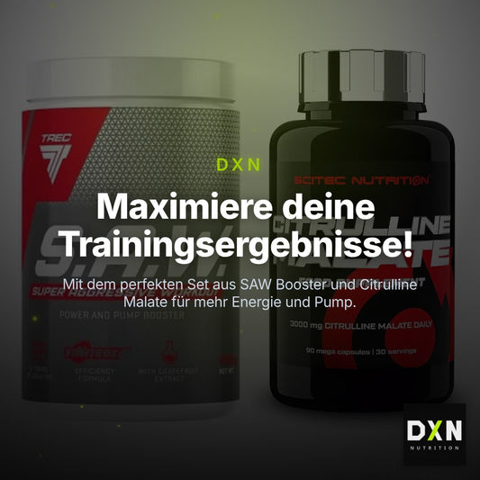 Trainings-Set: Trec Nutrition SAW Booster + Scitec Citrulline Malate – Clean Showcase Plus