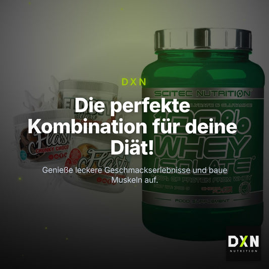 Diät-Duo: Sinob Flasty Geschmackspulver + Scitec Whey Isolate – Clean Showcase Plus