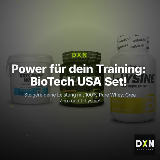 BioTech USA Marken-Trio: 100% Pure Whey + Crea Zero + L-Lysine – Clean Showcase Plus