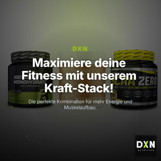 Kraft-Stack: BioTech Creatine + RAW Nutrition + BioTech BCAA Zero – Clean Showcase Plus