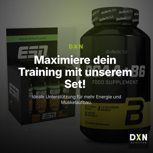 Trainings-Set: ESN Crank Pump Shot + BioTech BCAA+B6 200 Tabl – Clean Showcase Plus