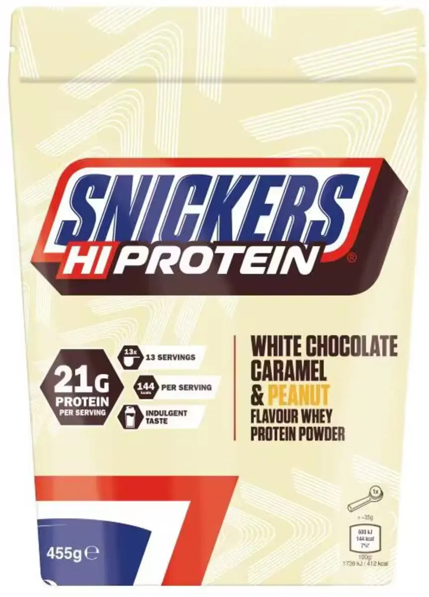 Schokolade Sorten-Großset: Mars Protein + Twix Protein + 2 weitere – Snickers White Protein Powder 875g/455g - White Chocolate, Caramel & Peanut (455g)