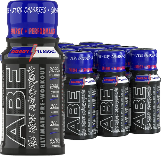 Booster-Trainingsvorrat: Applied ABE – 60 Tage, 78 Portionen – Applied ABE Pre-Workout SHOTS 12x60ml (Energy)