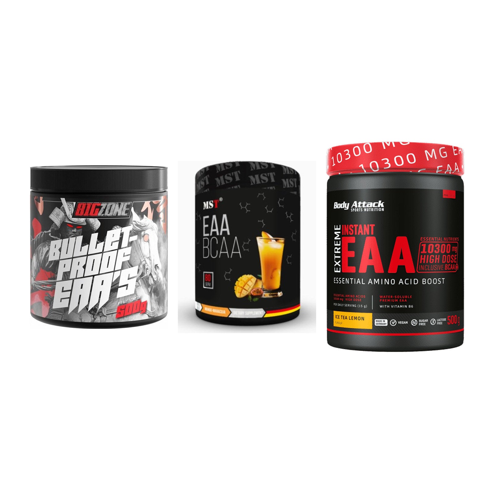 Amino-Probierset: Big Zone + MST EAA & BCAA + Body Attack – alle enthaltenen Artikel
