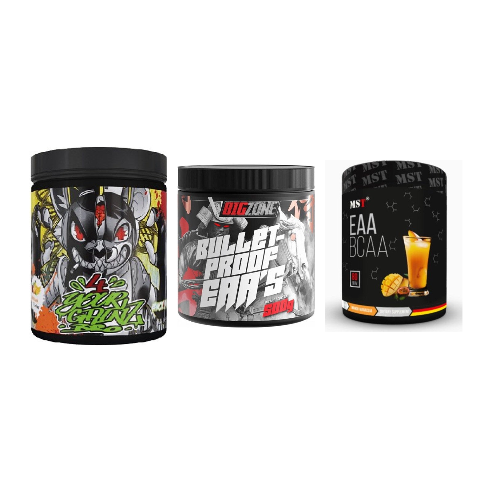 Amino-Probierset: BPS-Pharma + Big Zone + MST EAA & BCAA – alle enthaltenen Artikel