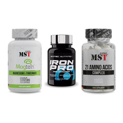 Ausdauer-Set: MST Magnesium + Scitec Iron Pro + MST 21 Amino – alle enthaltenen Artikel