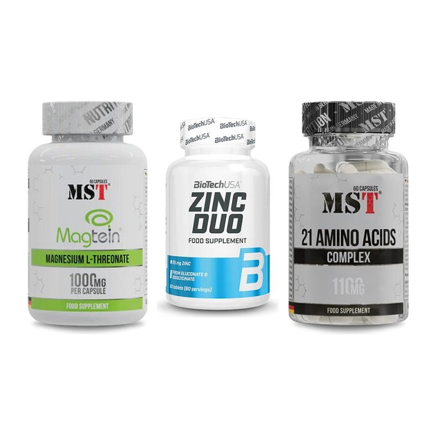 Ausdauer-Set: MST Magnesium + BioTech Zinc Duo + MST 21 Amino – alle enthaltenen Artikel