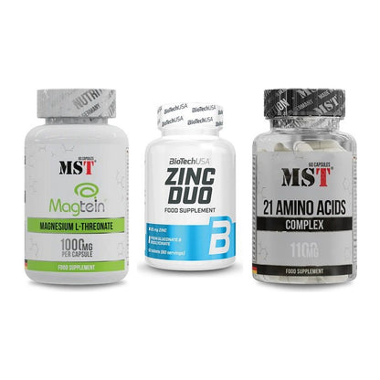 Ausdauer-Set: MST Magnesium + BioTech Zinc Duo + MST 21 Amino – alle enthaltenen Artikel