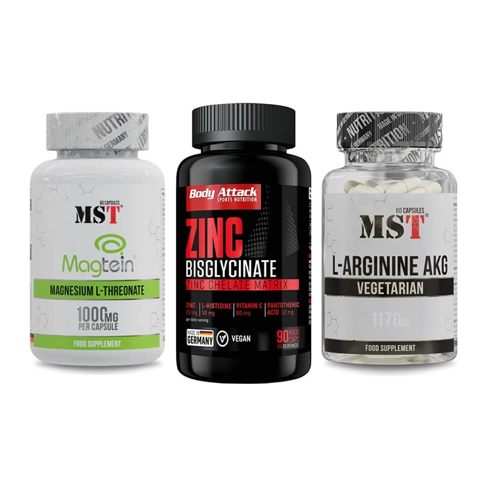 Ausdauer-Set: MST Magnesium + Body Attack Zink + MST Arginin AAKG – alle enthaltenen Artikel
