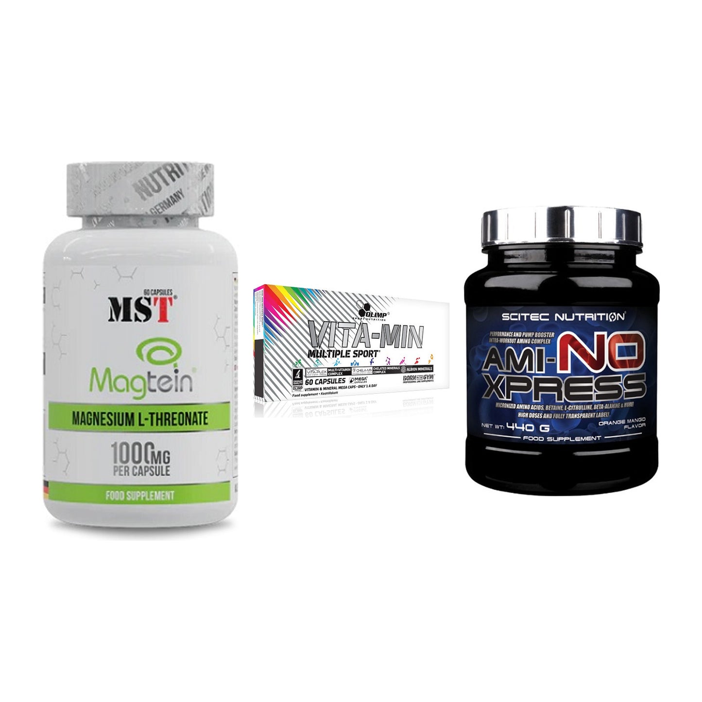 Ausdauer-Set: MST Magnesium + Olimp Vita-Min + Scitec Ami-NO – alle enthaltenen Artikel