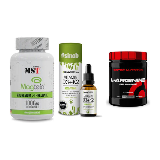 Ausdauer-Set: MST Magnesium + Sinob Vitamin D3 + Scitec Arginin – alle enthaltenen Artikel