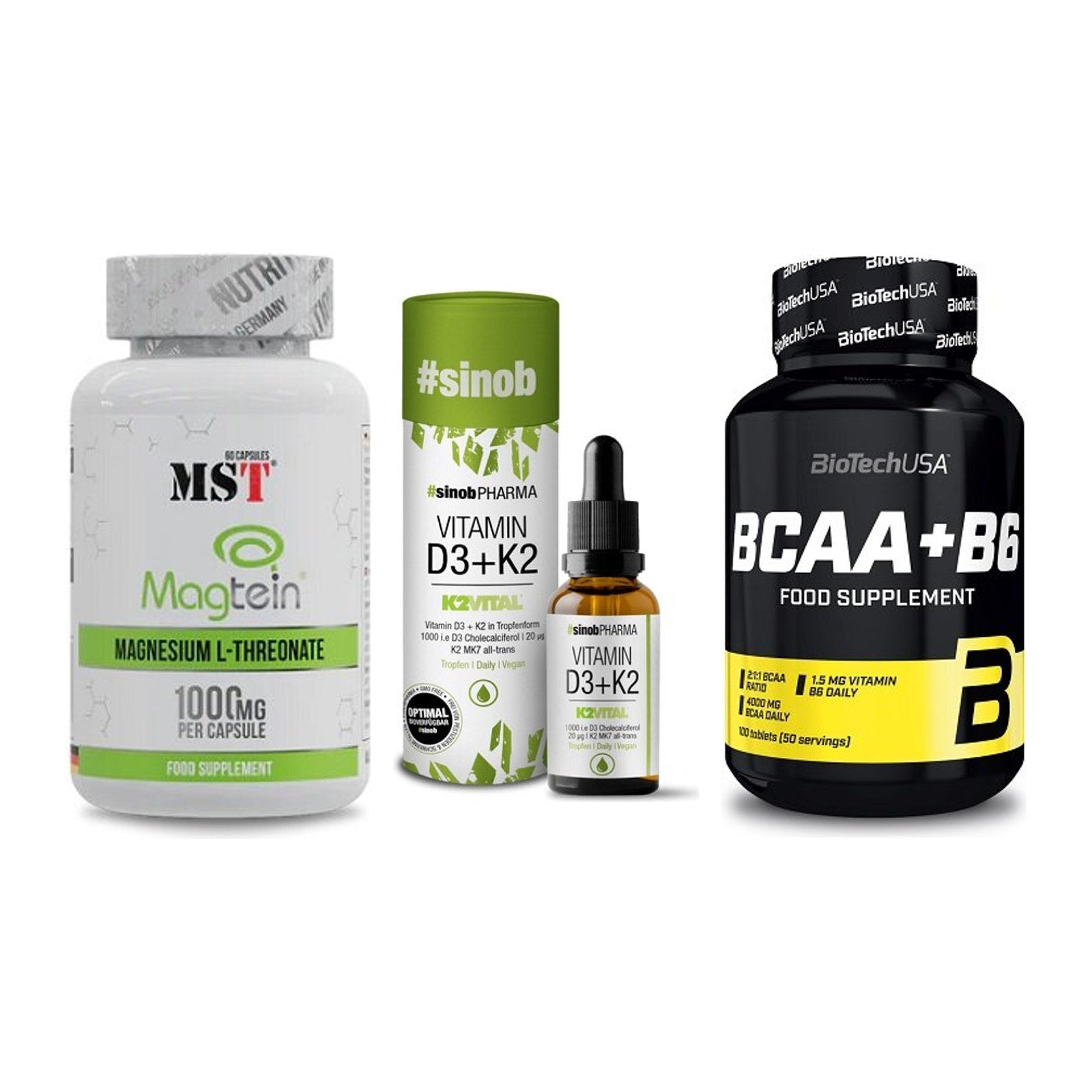Ausdauer-Set: MST Magnesium + Sinob Vitamin D3 + BioTech BCAA+B6 – alle enthaltenen Artikel