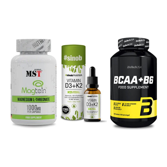 Ausdauer-Set: MST Magnesium + Sinob Vitamin D3 + BioTech BCAA+B6 – alle enthaltenen Artikel