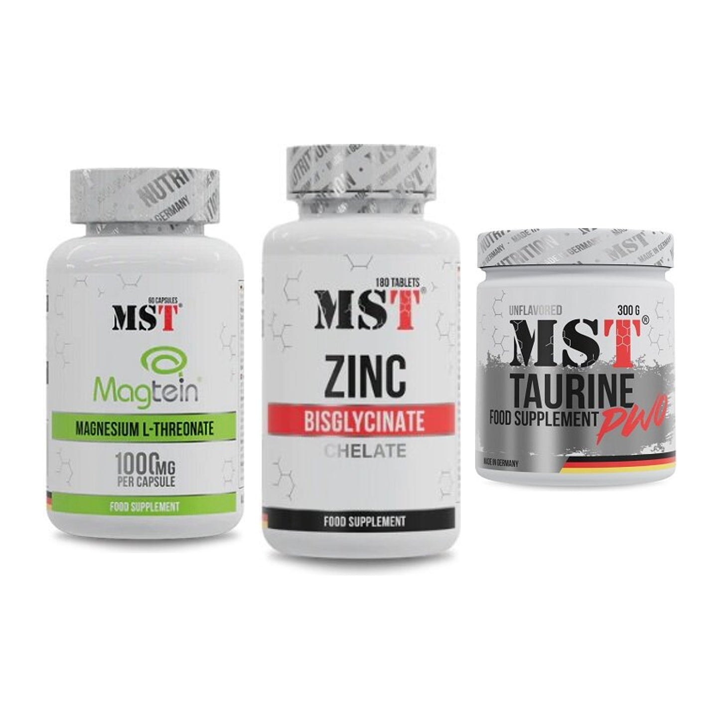 Ausdauer-Set: MST Magnesium + MST Zinc Chelate + MST Taurine – alle enthaltenen Artikel