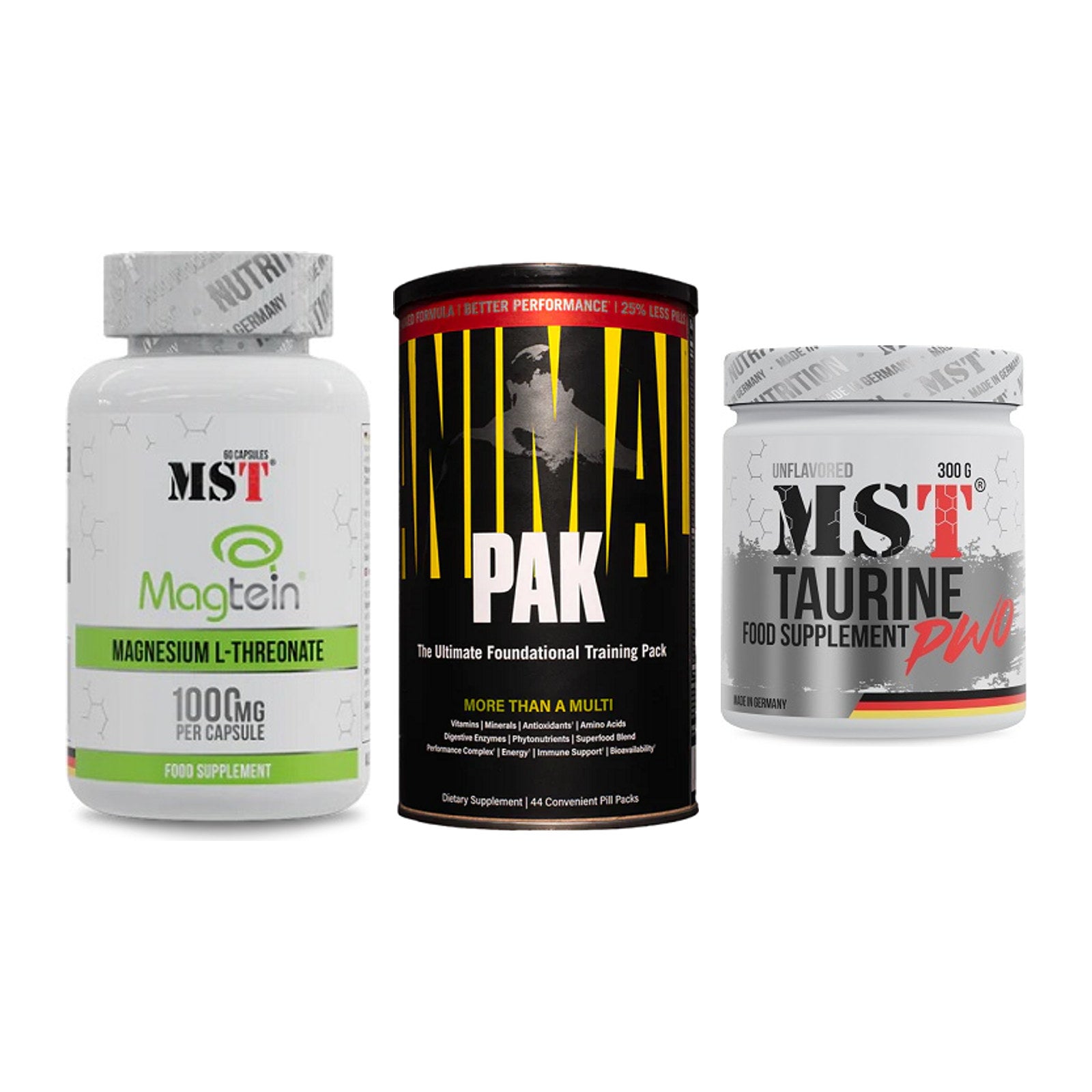 Ausdauer-Set: MST Magnesium + Universal Animal + MST Taurine – alle enthaltenen Artikel