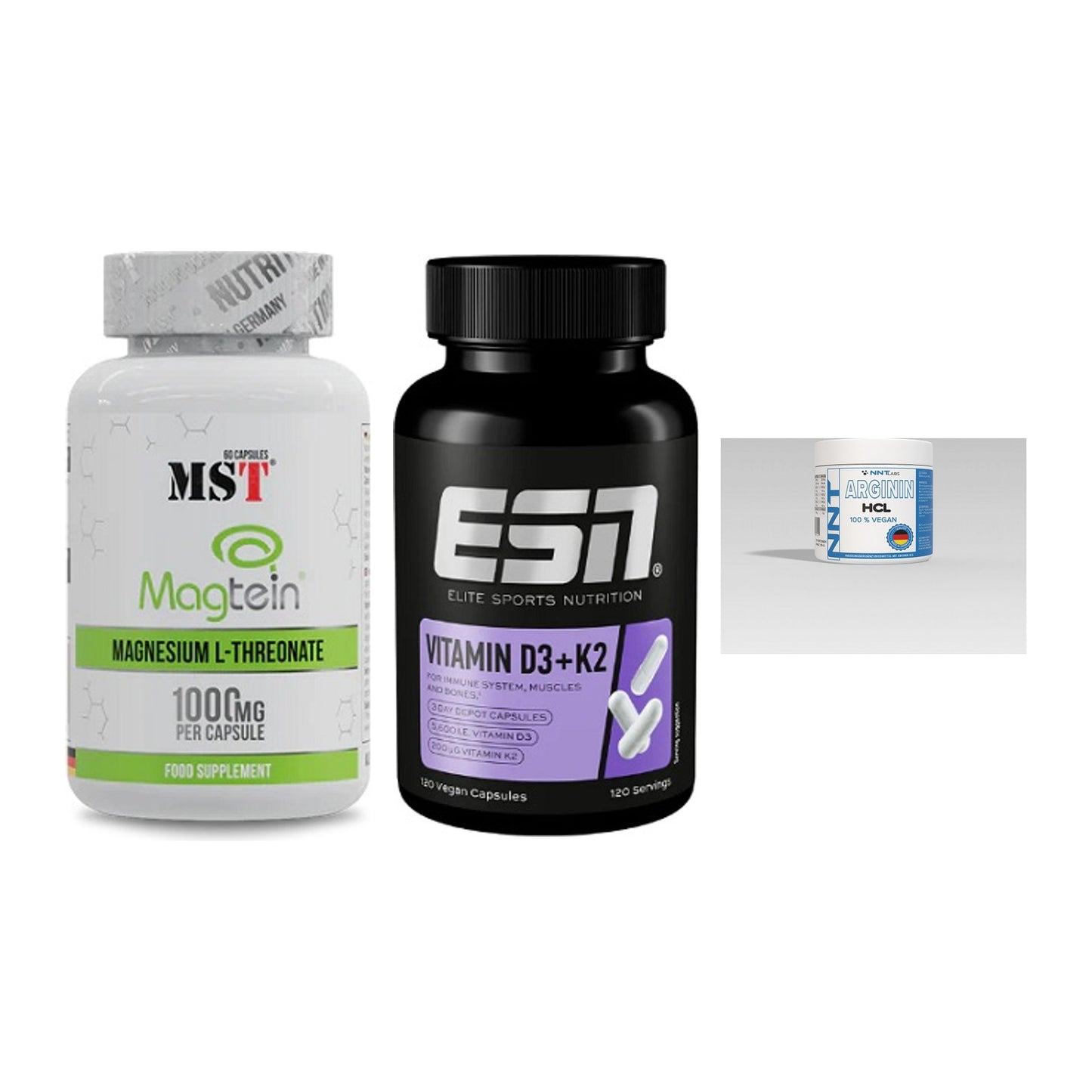 Ausdauer-Set: MST Magnesium + ESN Vitamin D3 + NNT Arginin – alle enthaltenen Artikel