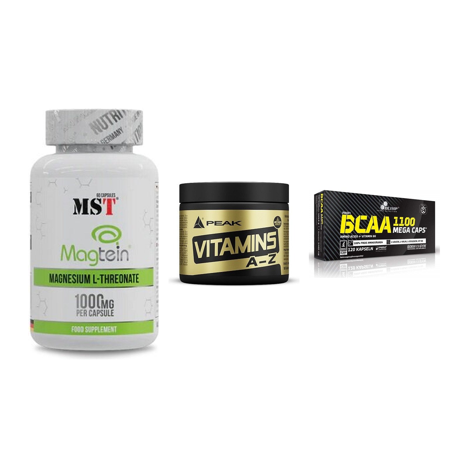 Ausdauer-Set: MST Magnesium + Peak Vitamin A-Z + Olimp BCAA Mega – alle enthaltenen Artikel