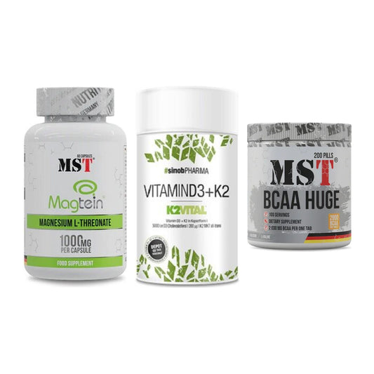 Ausdauer-Set: MST Magnesium + Sinob Vitamin D3 + MST BCAA Huge – alle enthaltenen Artikel