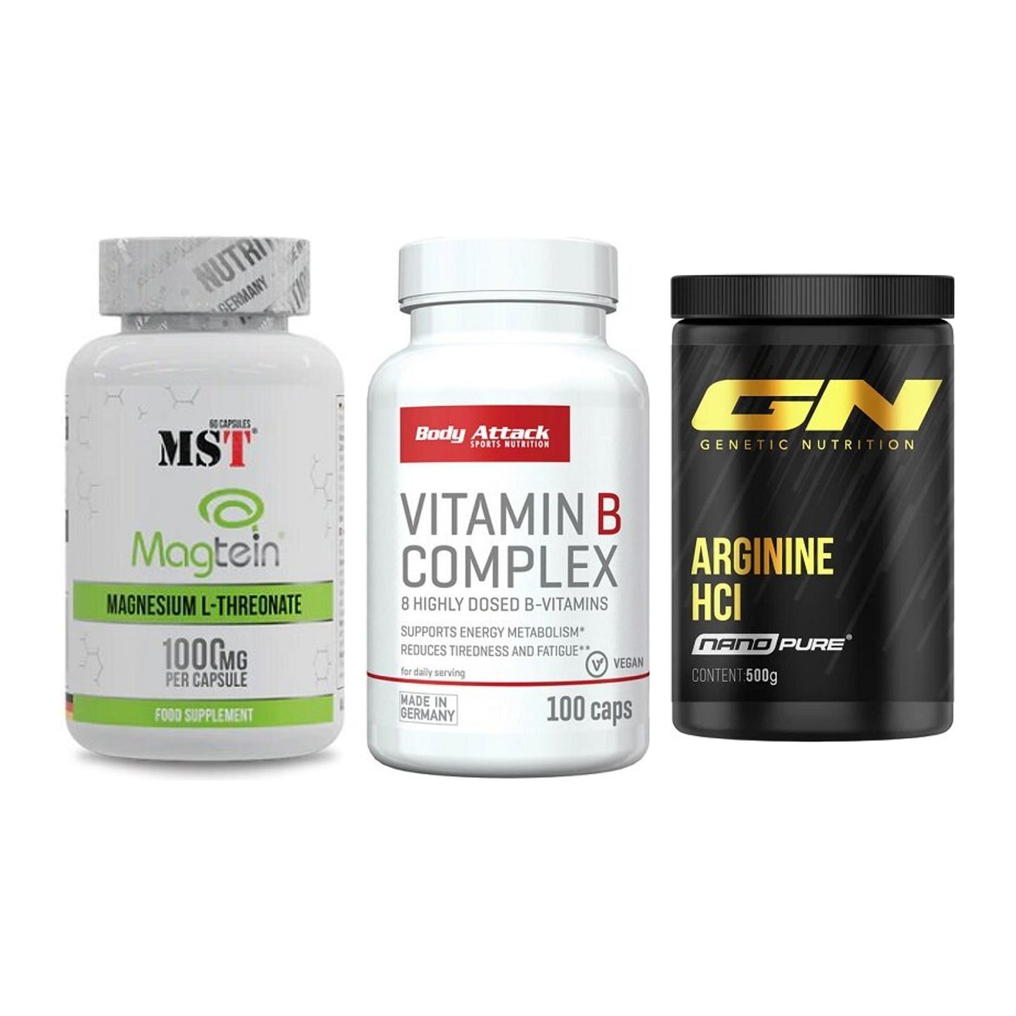 Ausdauer-Set: MST Magnesium + Body Attack + GN Arginine HCL – alle enthaltenen Artikel
