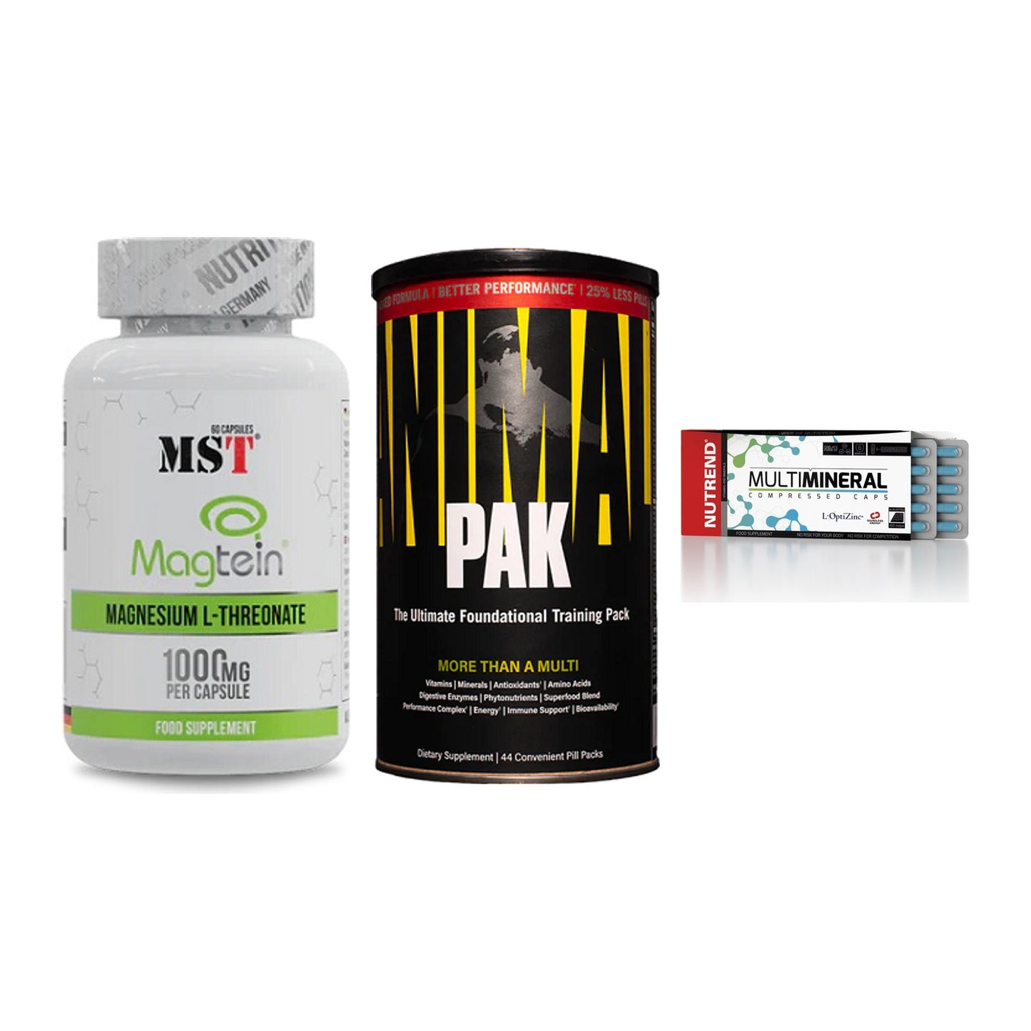 Ausdauer-Set: MST Magnesium + Universal Animal + Nutrend Multimin – alle enthaltenen Artikel