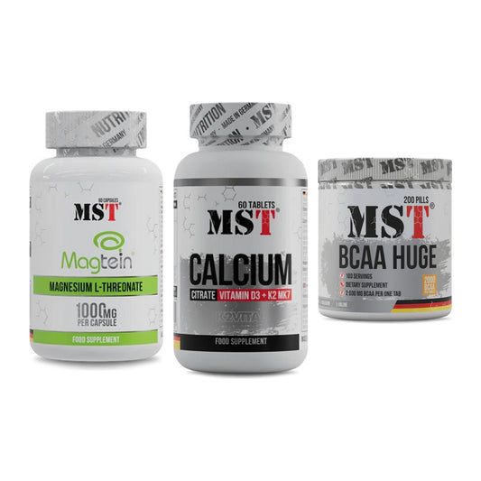 Ausdauer-Set: MST Magnesium + MST Calcium + MST BCAA Huge – alle enthaltenen Artikel