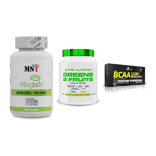 Ausdauer-Set: MST Magnesium + Scitec Greens + Olimp BCAA Mega – alle enthaltenen Artikel