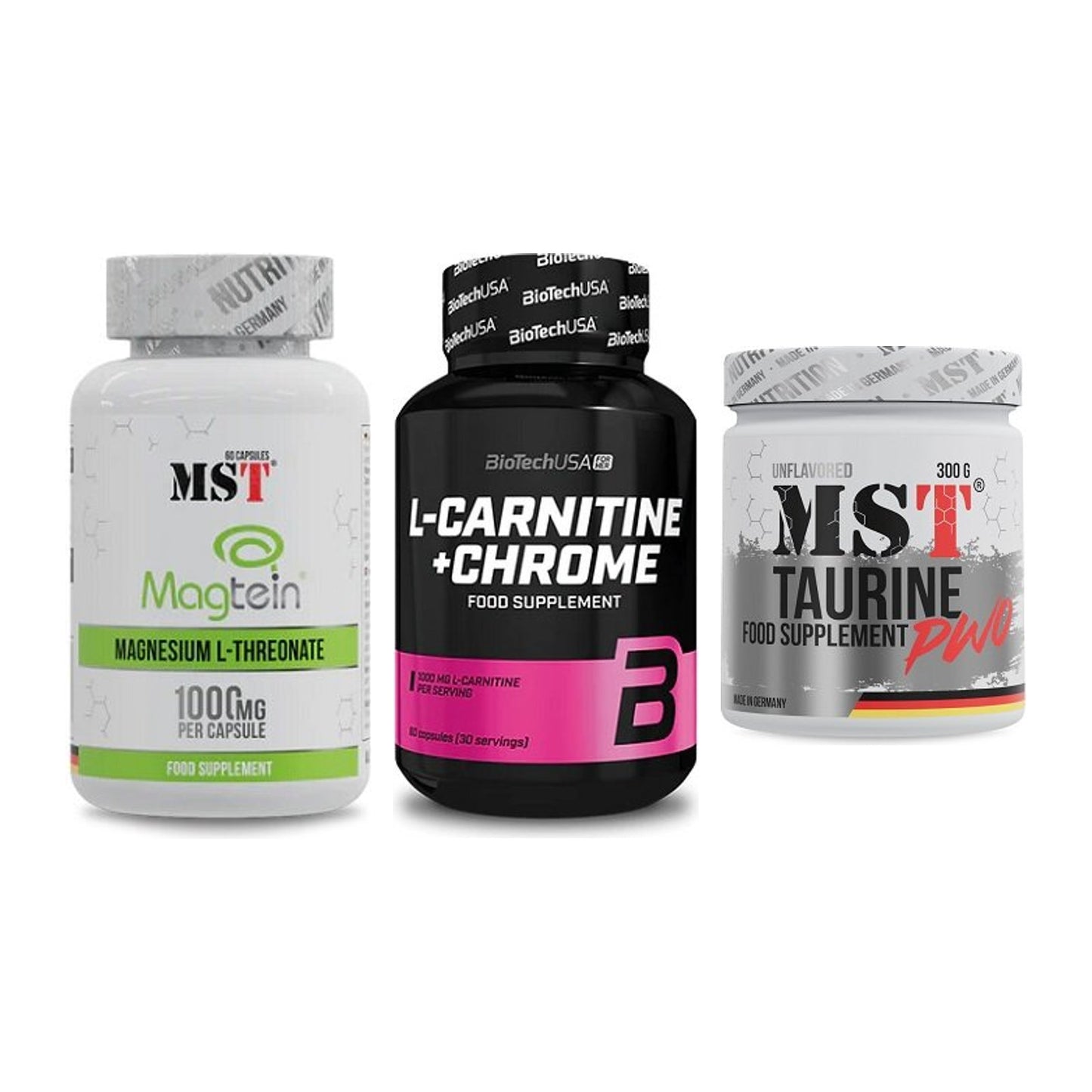 Ausdauer-Set: MST Magnesium + BioTech L-Carnit + MST Taurine – alle enthaltenen Artikel
