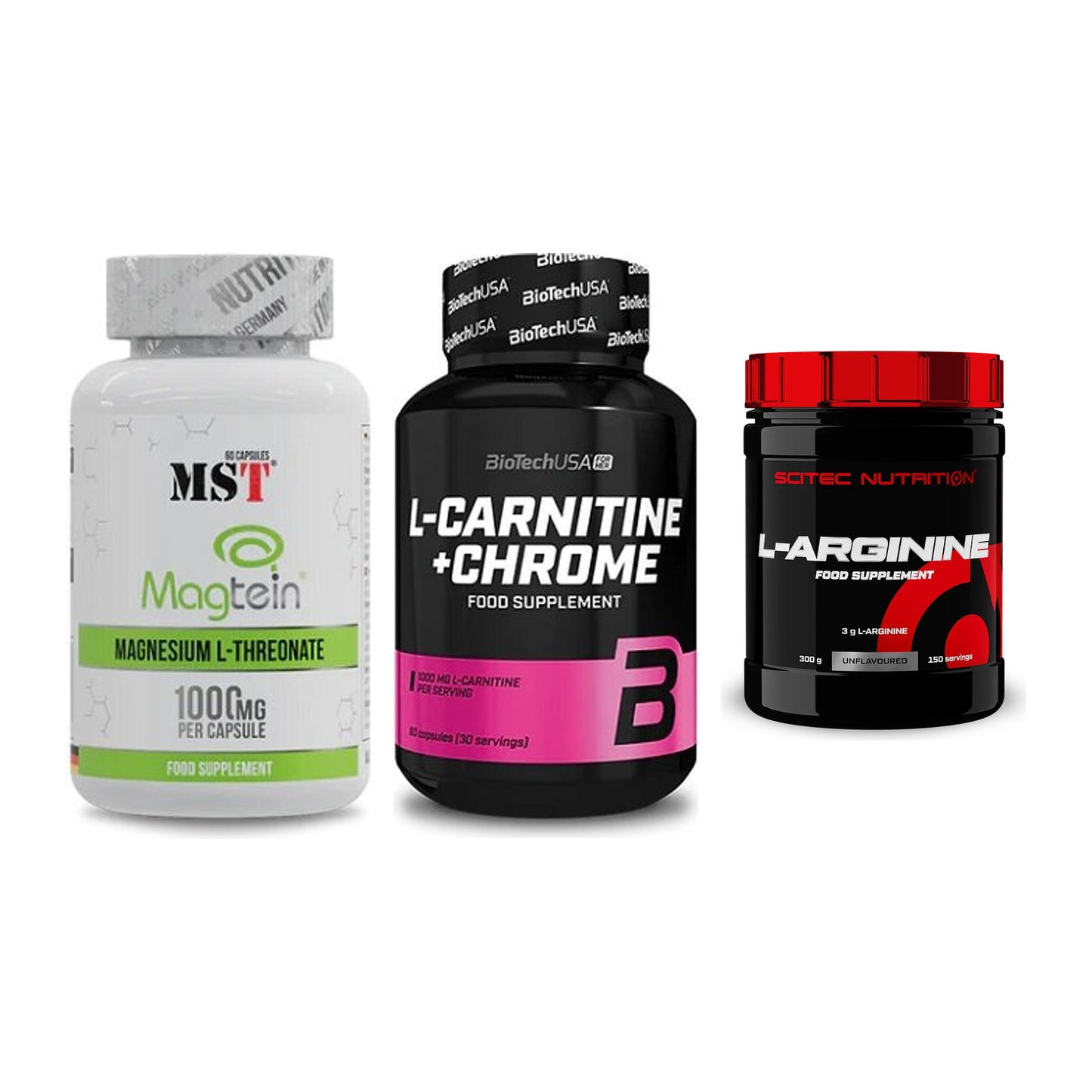 Ausdauer-Set: MST Magnesium + BioTech L-Carnit + Scitec Arginin – alle enthaltenen Artikel