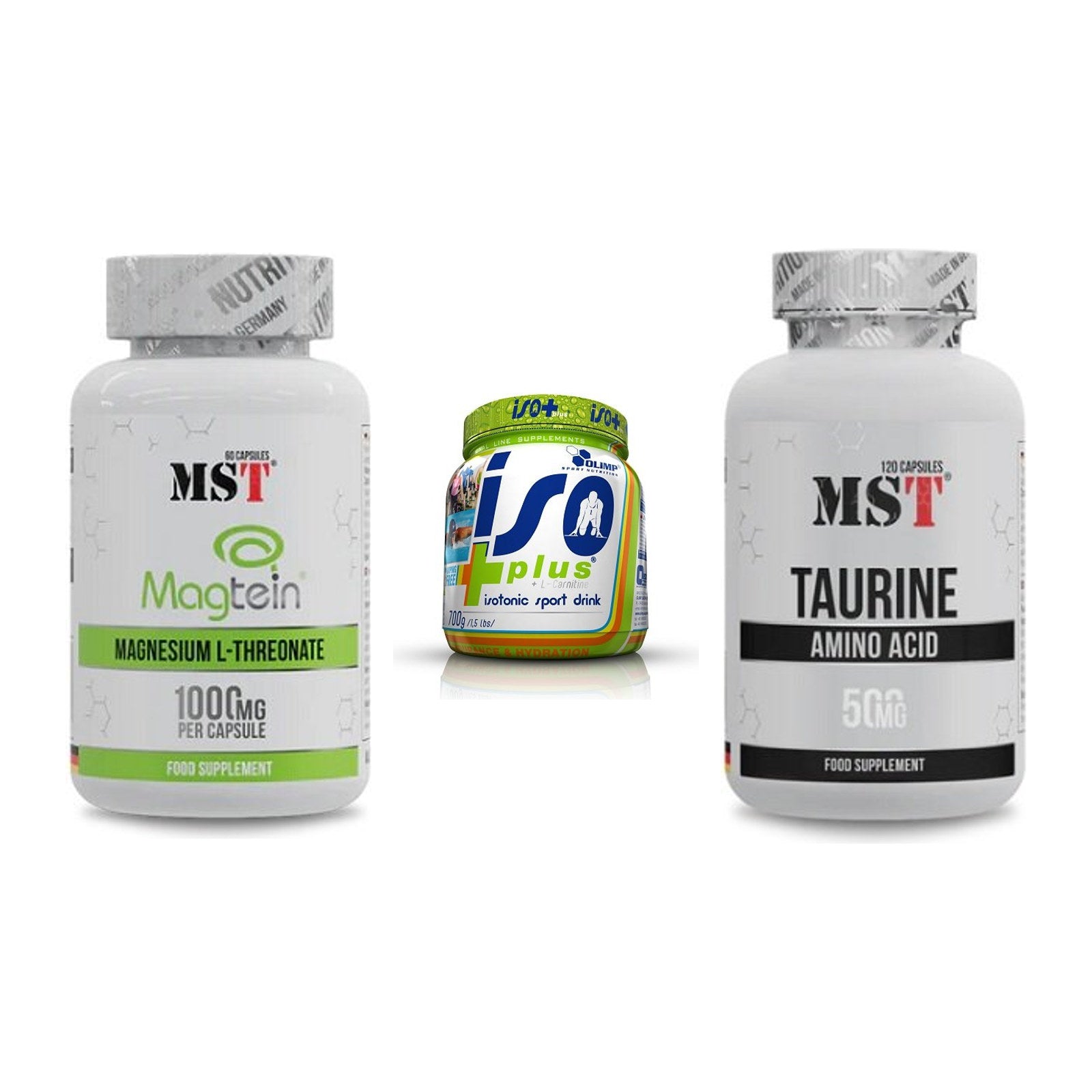 Ausdauer-Set: MST Magnesium + Olimp Iso Plus + MST Taurine – alle enthaltenen Artikel