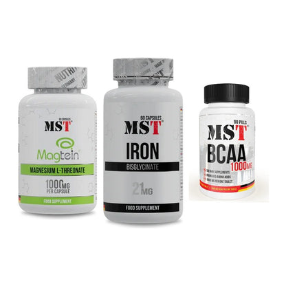 Ausdauer-Set: MST Magnesium + MST Iron Bisglyc + MST BCAA 1000 – alle enthaltenen Artikel