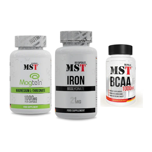 Ausdauer-Set: MST Magnesium + MST Iron Bisglyc + MST BCAA 1000 – alle enthaltenen Artikel