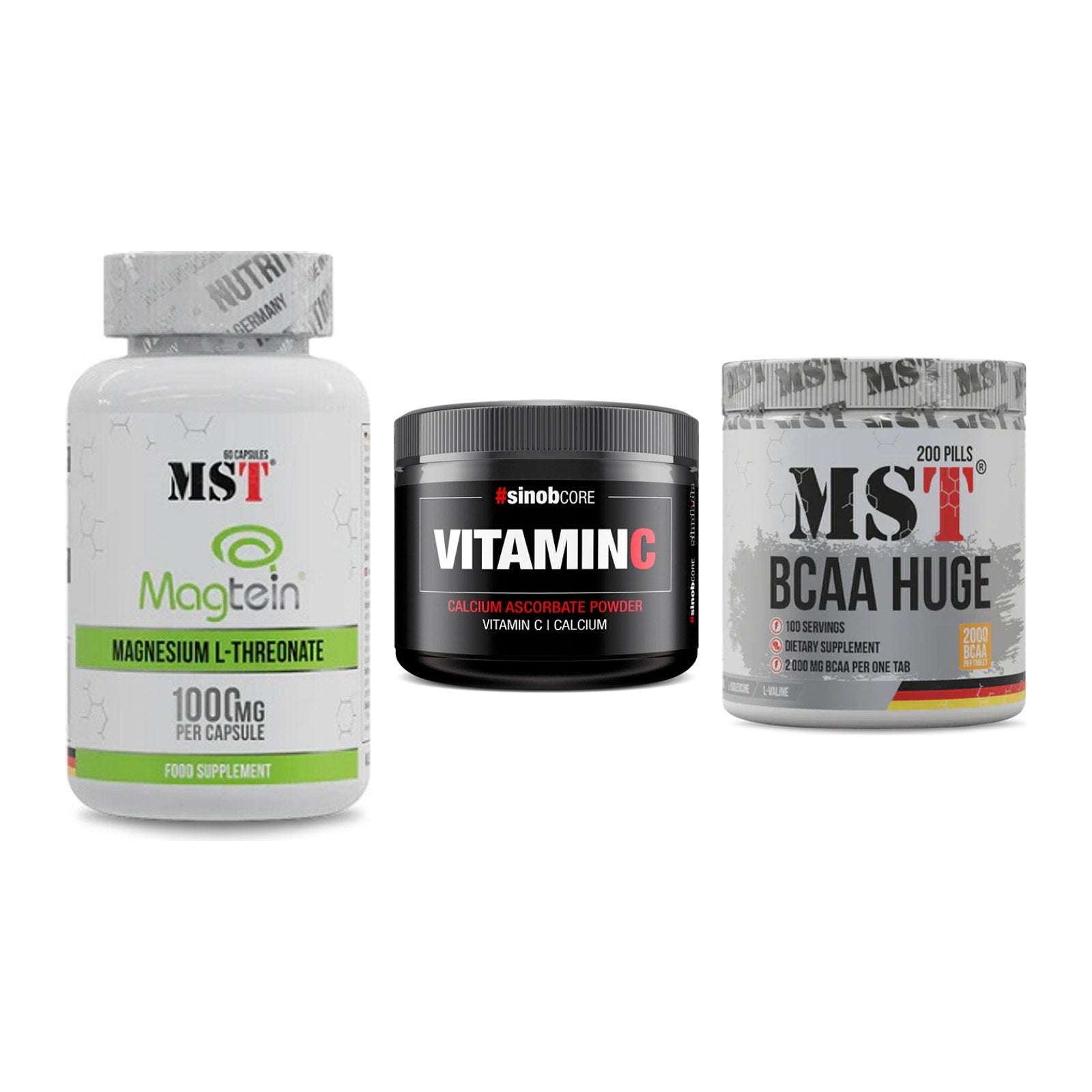 Ausdauer-Set: MST Magnesium + Sinob Vitamin C + MST BCAA Huge – alle enthaltenen Artikel