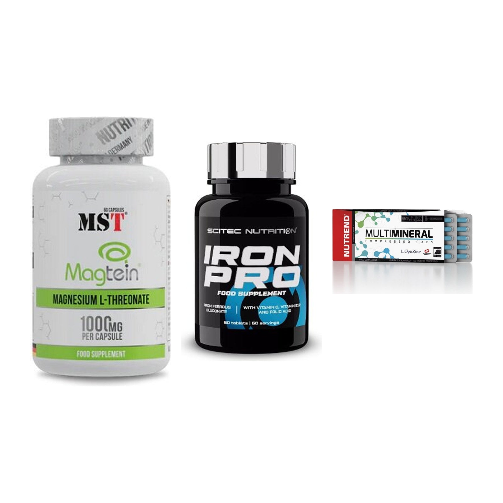 Ausdauer-Set: MST Magnesium + Scitec Iron Pro + Nutrend Multimin – alle enthaltenen Artikel