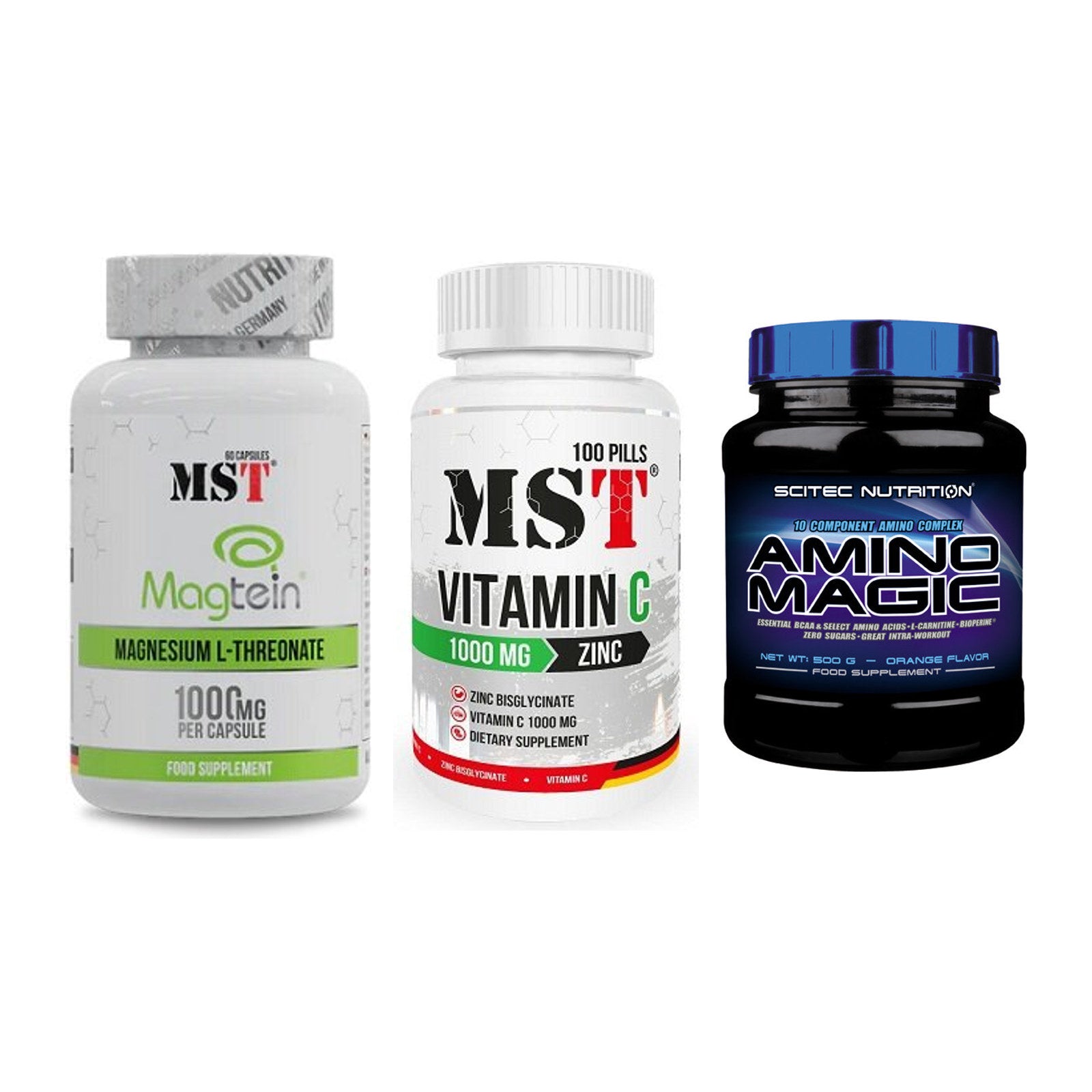 Ausdauer-Set: MST Magnesium + MST Vitamin C + Scitec Amino – alle enthaltenen Artikel