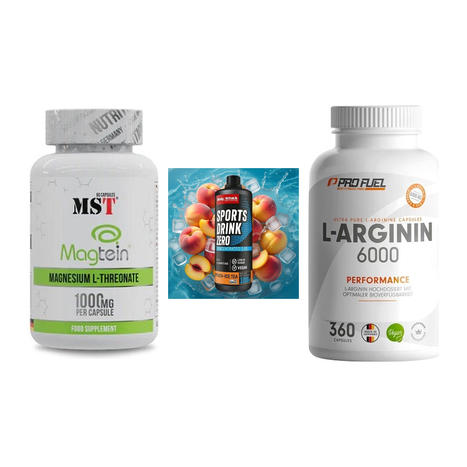 Ausdauer-Set: MST Magnesium + Body Attack + ProFuel L-Argini – alle enthaltenen Artikel