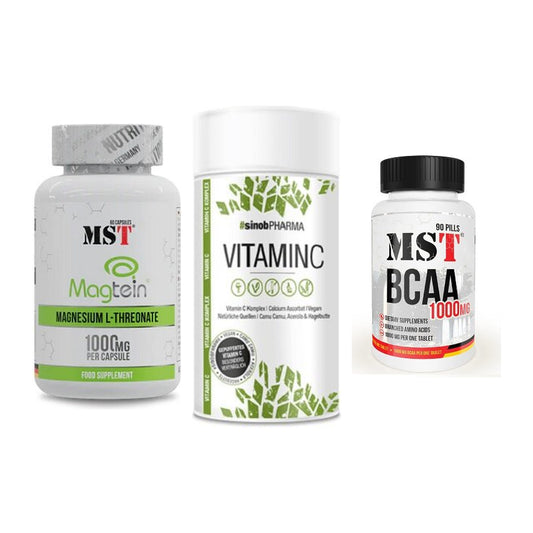 Ausdauer-Set: MST Magnesium + Sinob Vitamin C + MST BCAA 1000 – alle enthaltenen Artikel